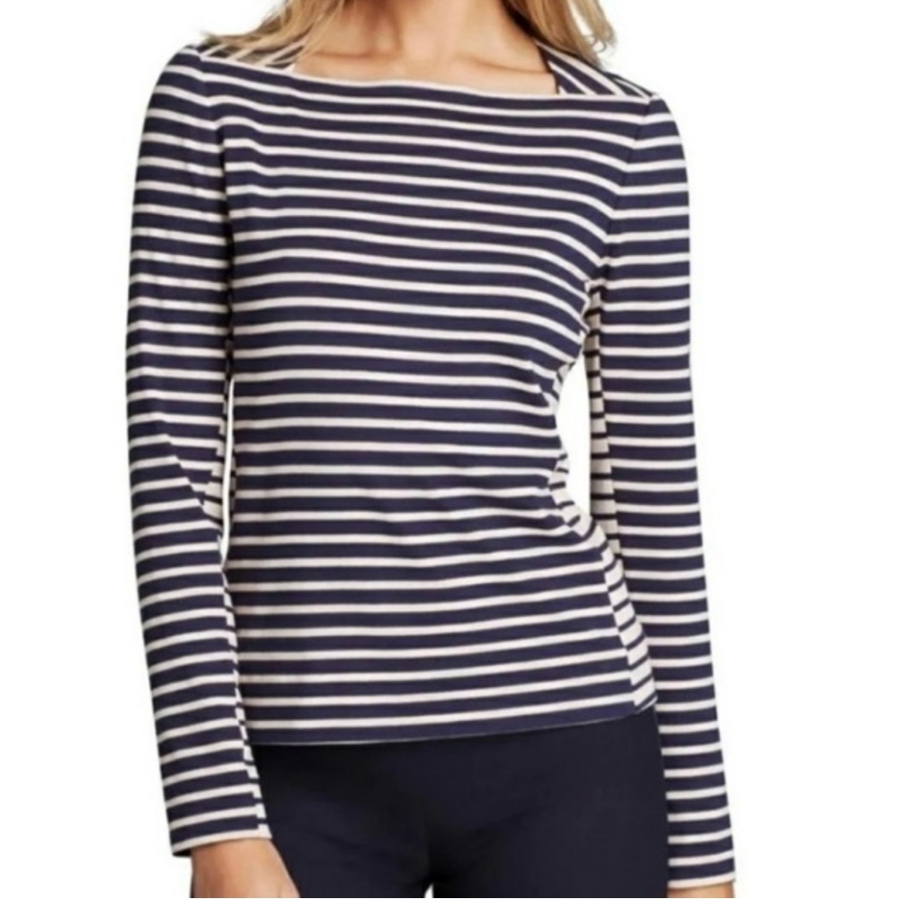 Tory Burch Callan Boat Neck Tee Navy Stripe Size Medium